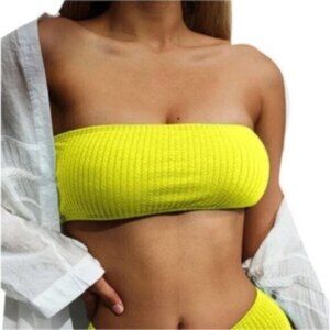 NWT Good American Yellow Crinkle Basic Bandeau Electric Size 1/2 Medium